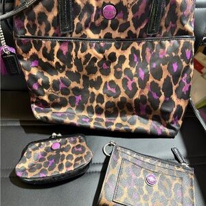 Coach Leopard Print Tote with Purple Accents